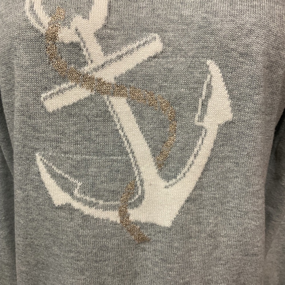 Hasting & Smith Gray Nautical Anchor Boat Neck Long Sleeve Pullover Sweater Sz M - Picture 3 of 10